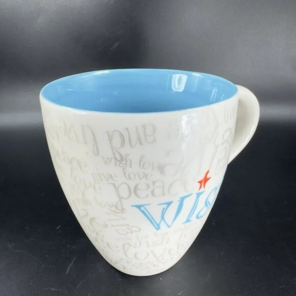 Starbucks WISH Peace Give Love 2005‎ Ceramic Coffee Tea Mug Cup 12 oz Multicolor